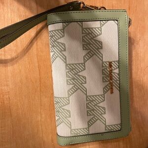 Michael Kors Olive and Cream Patterned Wristlet